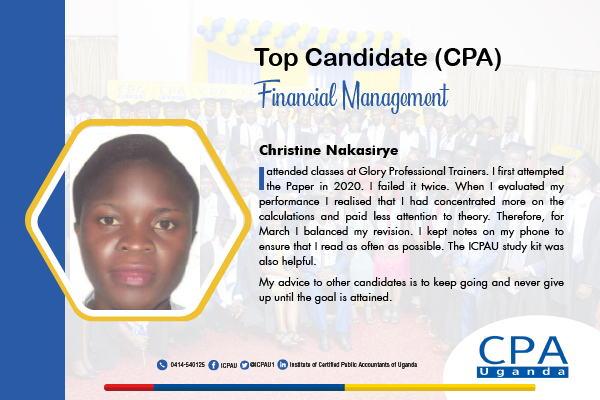 ICPAU1's tweet photo. We're extending our warmest congratulatory message to these dedicated students who despite the many challenges faced were triumphant in the March 2022 CPA Examinations.  #CPAMarch22Exams https://t.co/03PlubfmK1