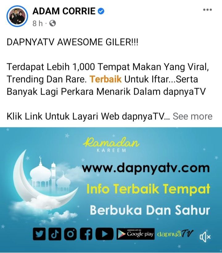 dapnyatv's tweet photo. Adam Corrie pon guna dan join dapnyaTV. Apa tunggu lagi??? Klik link di bawah untuk join

https://t.co/pfqFFIXPzk https://t.co/aAR46AjkNV