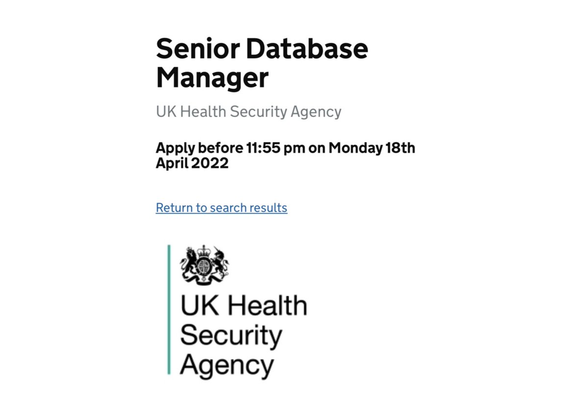 inescamposmatos's tweet photo. We are looking for two Senior Database Managers to work in the National COVID-19 Epidemiology team in UKHSA. They will be responsible for developing and maintaining SQL-databases and data linkage processes. Please reach out if you are interested! 

https://t.co/KQD9LDbMMB https://t.co/UHsI8bxcx4