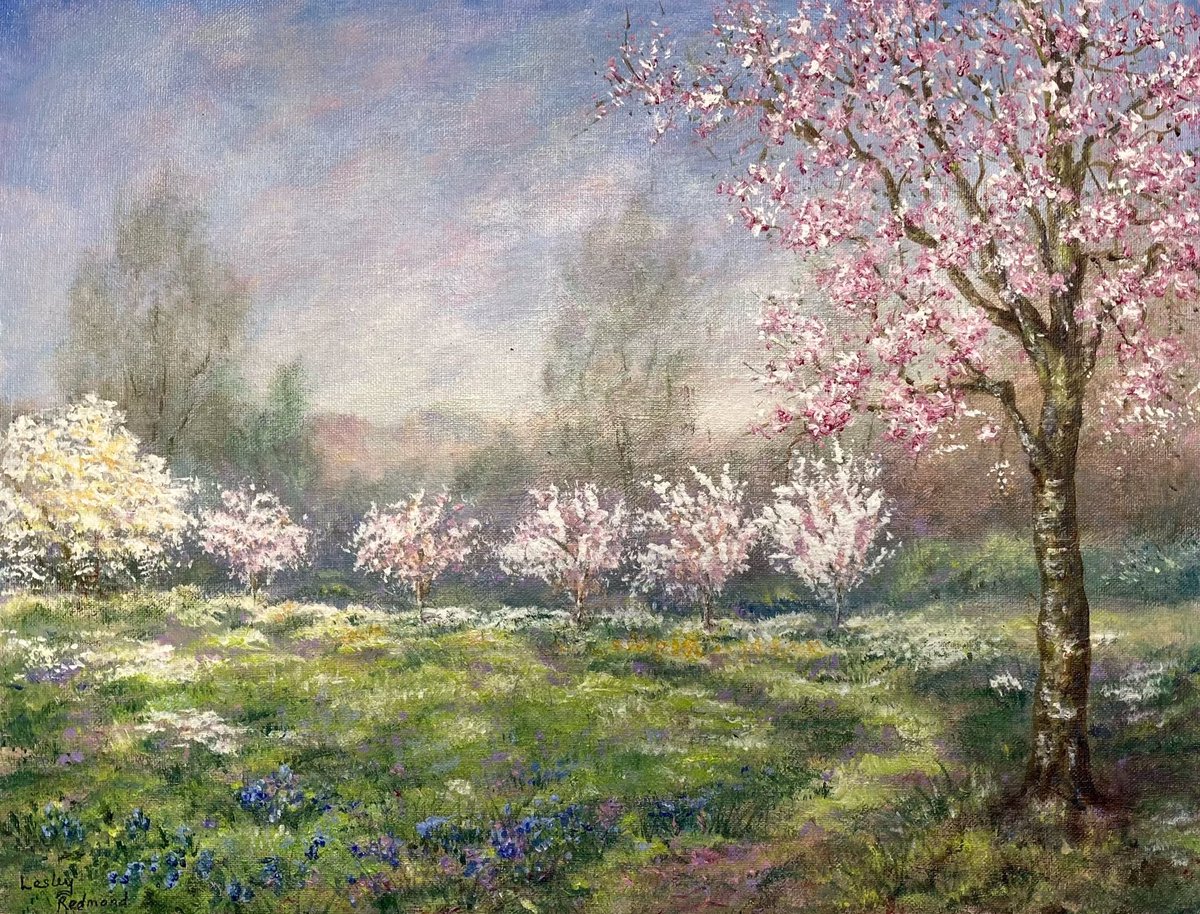 purpleskiesart's tweet photo. Harris Garden, Reading Uni. My painting inspired by a walk round Harris Garden last year when trees were in blossom. Currently on display in my exhibition at Royal Berks Hosp.Til 24 Apr. 25% commission on sales those to the RBH Voluntary Services Charity Fund https://t.co/0mknyE4Odk