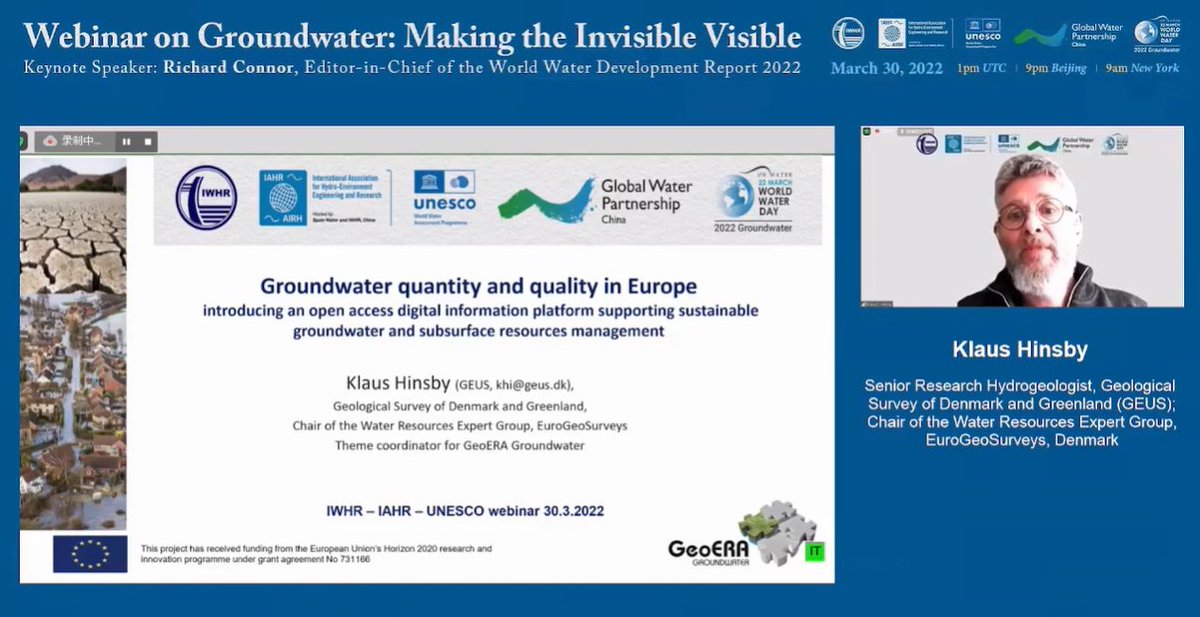 <a href="/khi1960/">Klaus Hinsby</a> Chair of the #EGS Water Resources Expert Group, presented the outcomes of <a href="/GeoeraG/">GeoERA-Groundwater</a> by selected maps on #EGDI during the webinar on Groundwater: Making the Invisible Visible.

🔴▶️ Webinar recording: bit.ly/35EMI7U (Klaus's presentation from 1:37:00 - 1:53:28).