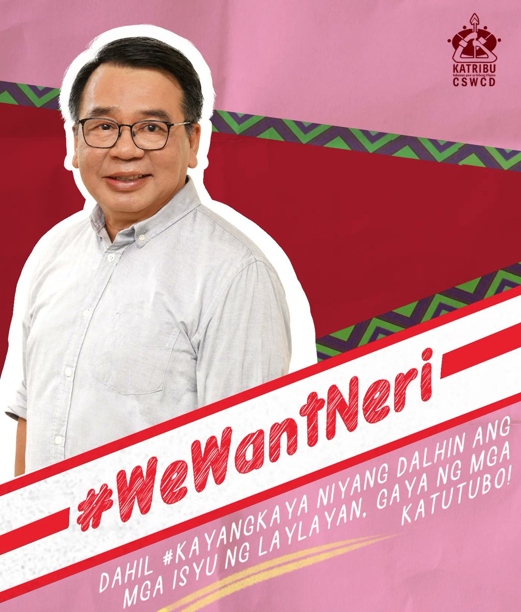 KATRIBU_CSWCD's tweet photo. Sa panahon ngayon kung saan kaliwa't kanan ang pagsubok na ating kinakaharap, higit nating kinakailangan ang isang kandidatong #KayangKaya ipaglaban ang ating mga karapatan at hindi tinatakbuhan hamon ng bayan. 

#WeWantNeri
#NoToMarcosDutere2022 https://t.co/QOngmmg2NC