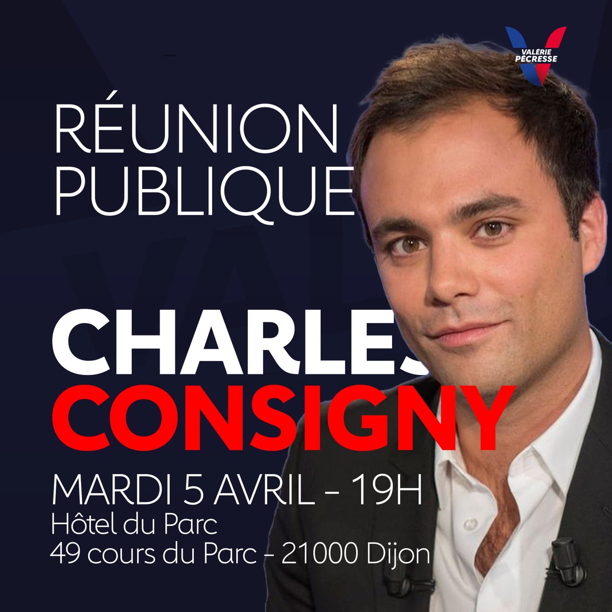 MobCitoyenneVP's tweet photo. RDV ce soir à Dijon avec @CharlesConsigny !
#Pecresse2022 @avecValerie @vpecresse https://t.co/paG3sMg5EV