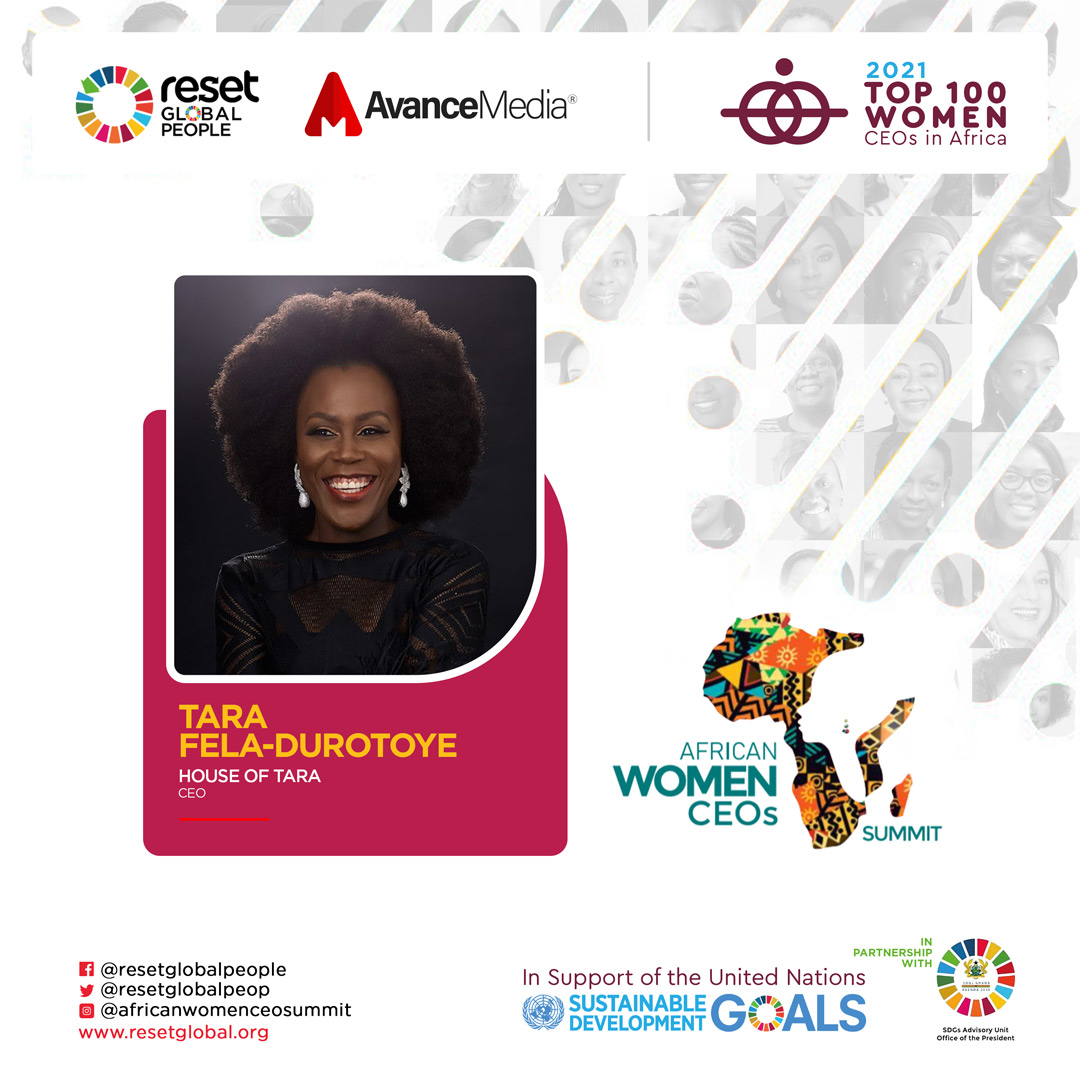 Avance Media Africa (@avancemedia) on Twitter photo Congratulations to <a href="/HouseofTara/">House of Tara Intl</a>
CEO, <a href="/taradurotoye/">tara fela-durotoye</a> on being ranked among the Top 100 Women CEOs in Africa by <a href="/resetglobalpeop/">Reset Global People</a> & <a href="/avancemedia/">Avance Media Africa</a>
More details on avancemedia.org
#Top100WomenCEOs #WomenCEOsAfrica #AfricanWomenCEOSummit <a href="/SDGsPresidency/">SDGs Ghana @ Presidency</a> <a href="/feladurotoye/">FelaDUROTOYE</a> Congratulations to <a href="/HouseofTara/">House of Tara Intl</a>
CEO, <a href="/taradurotoye/">tara fela-durotoye</a> on being ranked among the Top 100 Women CEOs in Africa by <a href="/resetglobalpeop/">Reset Global People</a> & <a href="/avancemedia/">Avance Media Africa</a>
More details on avancemedia.org
#Top100WomenCEOs #WomenCEOsAfrica #AfricanWomenCEOSummit <a href="/SDGsPresidency/">SDGs Ghana @ Presidency</a> <a href="/feladurotoye/">FelaDUROTOYE</a>