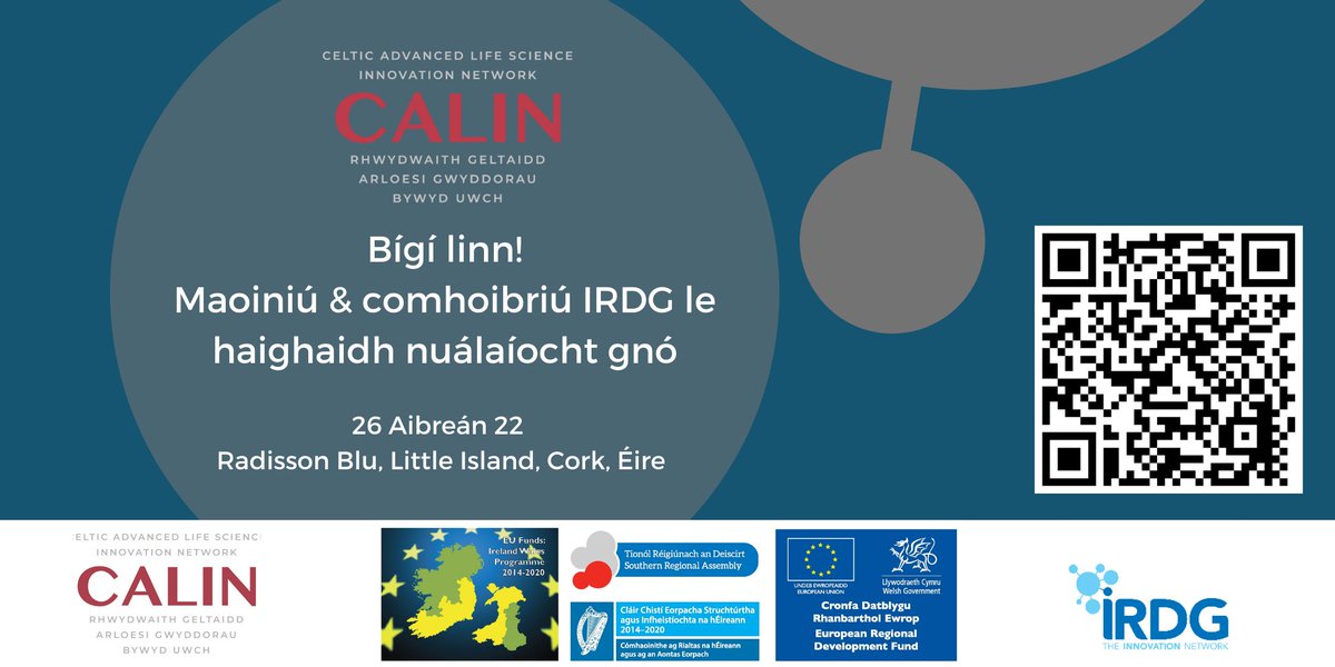 CALIN_LifeSci's tweet photo. Bígí linn!
Maoiniú & comhoibriú IRDG le haighaidh nuálaíocht gnó”
26 Aibreán
Radisson Blu, Little Island, Cork, Éire
https://t.co/zLh27iD0gk
#IRDG #innovation #funding #Network
#ERDF #EUIrelandWales #DiwrnodEwrop #IrelandWales #Interreg
@irdggroup @CALIN_LifeSci https://t.co/FX5uGymYQz