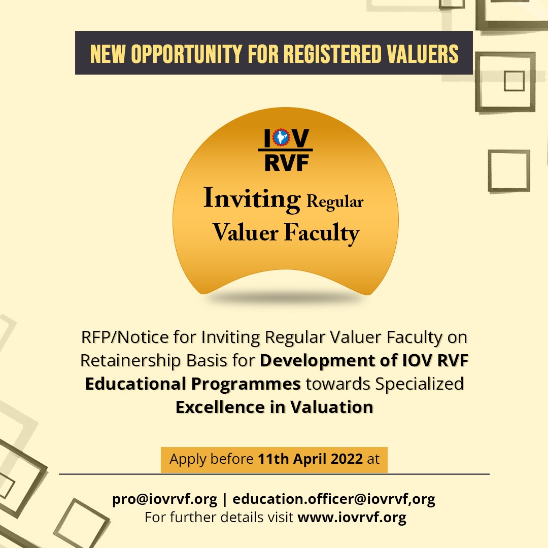 IOVRVF's tweet image. IOV-RVF is pleased to invite #RegularValuerFaculty on #Retainership basis for IOV RVF #EducationalProgrammes.

It is a #greatopportunity for all the #RegisteredValuers. Read in detail at : lnkd.in/dc_6ZG58