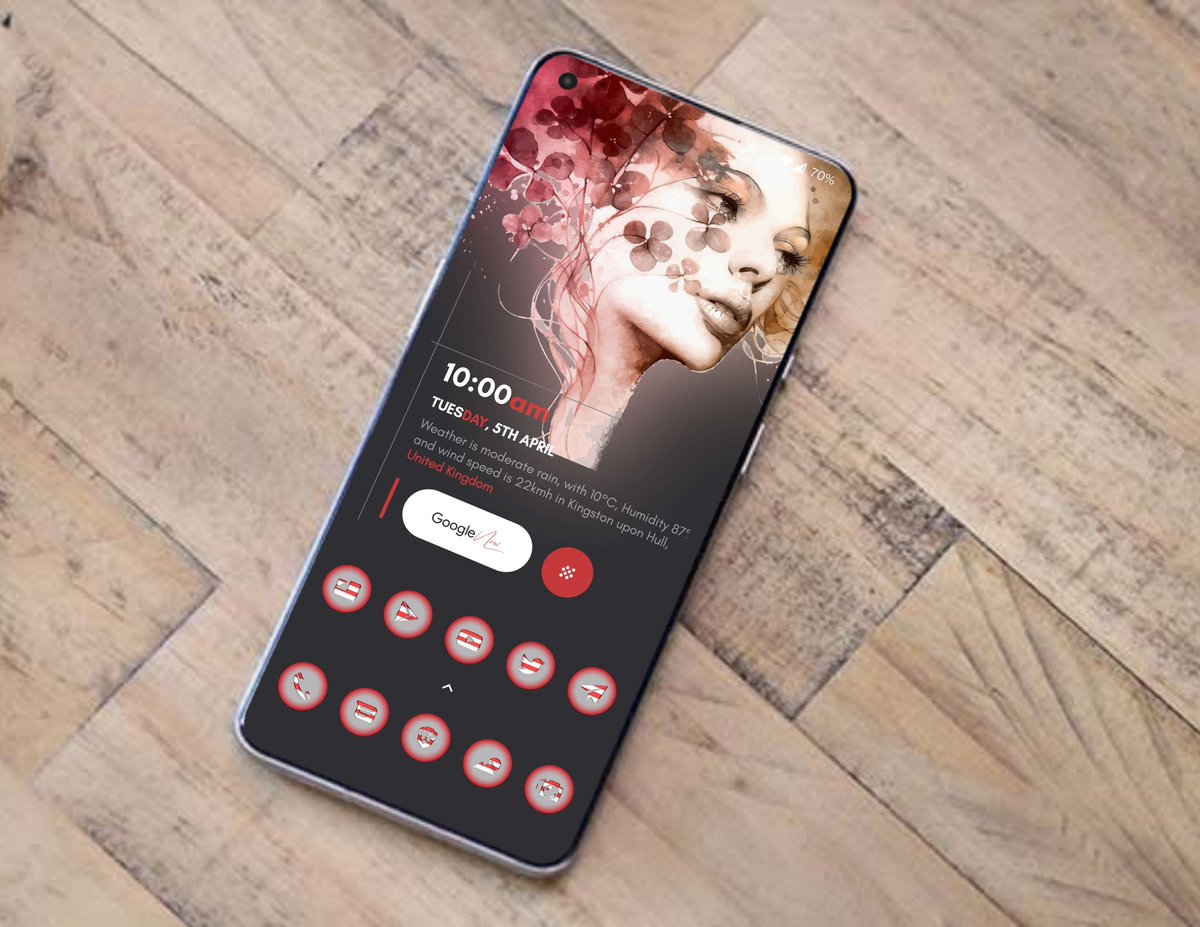 debugtiger's tweet image. New home for my #OnePlus9Pro 😀

#OxygenOS11 #OnePlusLauncher

#Wallpaper &amp;gt;&amp;gt;

@knocksamsummer Sam Walls

#Widget &amp;gt;&amp;gt;

@RajjAryaa Flamingo KWGT

#Icons &amp;gt;&amp;gt;

@knocksamsummer Clear Red

#Template &amp;gt;&amp;gt;

@GhanoDZpro 🤙

#Android #Custom #Home
#Setup #KWGT #OnePlus