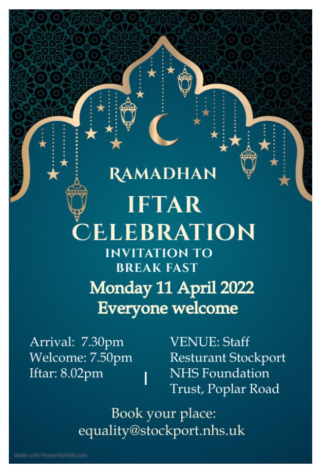 Ward A1 SHH💙 (@ruby_azad) on Twitter photo <a href="/DuncanONeill2/">Duncan ONeill</a> <a href="/estates_nhs/">Estates & Facilities @ Stockport NHSFT</a> That time again guys! Iftar meal <a href="/StockportNHS/">Stockport NHS FT</a>. Book your places now for the 11th April! There’s limited spaces so let us know asap. See you all there! <a href="/Shazhaley/">Sharon Haley</a> <a href="/greenkaty13/">Katy Greenslade</a> <a href="/lynneva76860328/">lynn evans</a> <a href="/NicolaFirth6/">Nicola Firth</a> <a href="/helshow1/">HH</a> <a href="/glennellis1974/">Glenn Ellis</a> <a href="/DuncanONeill2/">Duncan ONeill</a> <a href="/estates_nhs/">Estates & Facilities @ Stockport NHSFT</a> That time again guys! Iftar meal <a href="/StockportNHS/">Stockport NHS FT</a>. Book your places now for the 11th April! There’s limited spaces so let us know asap. See you all there! <a href="/Shazhaley/">Sharon Haley</a> <a href="/greenkaty13/">Katy Greenslade</a> <a href="/lynneva76860328/">lynn evans</a> <a href="/NicolaFirth6/">Nicola Firth</a> <a href="/helshow1/">HH</a> <a href="/glennellis1974/">Glenn Ellis</a>