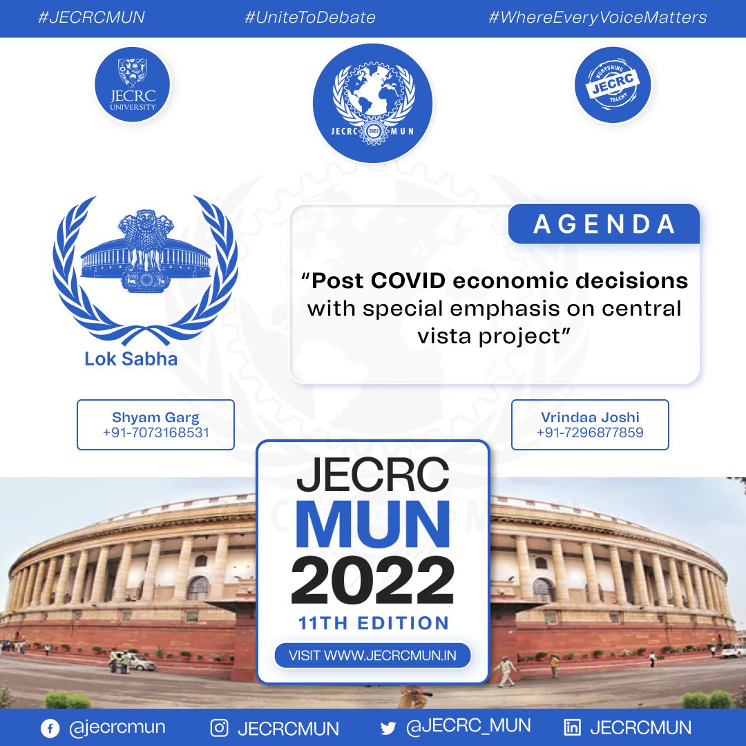 JECRC_MUN's tweet photo. Committees and Agendas of JECRC MUN 2022:
*Date: 7th - 8th MAY 2022*
Delegate Priority Registrations to be released soon.
#JECRCMUN #unitetodebate #whereeveryvoicematters #disec #UNSC #LokSabha #unitednations #cryptocurrency #RussianWarCrimes #centralvista #modelunitednations https://t.co/b4t30yadtk