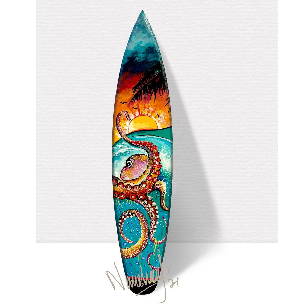 Naushadarts's tweet photo. From my #etsy shop: SURFBOARD DECO ART,  Hand painted Decorated Original Wooden Large Surfboard, 14 in long, wall art.  https://t.co/4pBEcOwNfR
#surf #surfart #surfing #surfboard #sea https://t.co/Tkq6my0Ysc