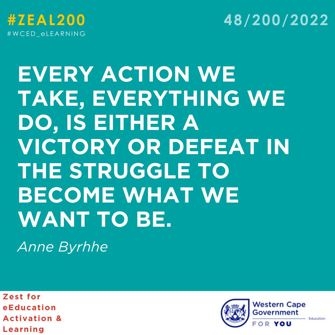WCED_eCulture's tweet photo. Welcome Back Teachers & Learners!
We wish you an incredible start for Term 2
#ZEAL200
Zest for eEducation Activation & Learning
Today marks DAY 48/200/2022
"Whatever you choose to do, do it with Z.E.A.L"
Don't forget to follow our hashtag!
#WCEDeLearning #elearning https://t.co/CbMZeaDykr