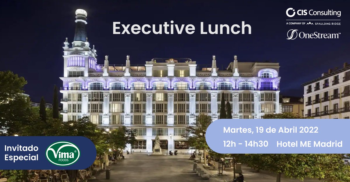 cis_io's tweet photo. 📅Save the date – April 19, 2022: @OneStream_Soft Executive Lunch at Hotel ME Madrid 🤩 Our client @vimasfood will be presenting their success story, followed by a Q&amp;A and cocktail with spectacular views. Sign up here: https://t.co/Qi0bAlVqg4 https://t.co/6Rg7d27fNC
