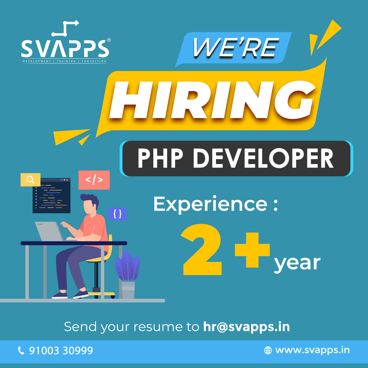 SvappsSoft's tweet photo. 𝗛𝗶𝗿𝗶𝗻𝗴! 𝗛𝗶𝗿𝗶𝗻𝗴! 𝗛𝗶𝗿𝗶𝗻𝗴!
Position: Sr. PHP Developer
Joining: Immediate Joining
Experience: 2 - 2.5 years of experience required
 
For more information, Call 9100330999 
Or Drop resume at hr@svapps.in

#hiring #itjobs #php #phpdeveloper 
#SrPHPDeveloper https://t.co/b3CY0rU1JC
