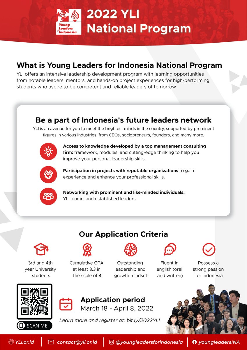 YoungLeadersINA's tweet photo. Want to learn more about the YLI Program? 
Hit our social media account to learn more!
Head straight to https://t.co/PDEryrrMzT because we are opening our application until APR 8!
#2022YLINational #YoungLeadersforIndonesia https://t.co/zqZbNcRoQk