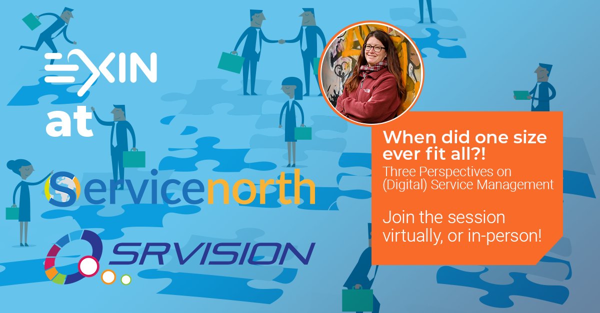 This week, you can catch EXIN's Suzanne Galletly session on (digital) service management perspectives.

💻 At Service North 2022: April 6, 10:35 CEST.
➡bit.ly/37urZEp

💭 At SRVISIONDAYS with special guest Dennis Lindemans, April 7, 9:30 CEST.
➡bit.ly/3NsmI0L