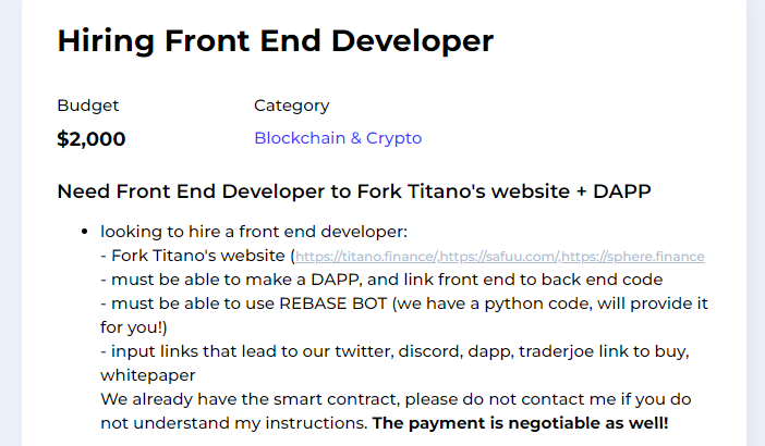 Prettykeli's tweet photo. Developers, $2000 opportunity
Click Here to sign up and apply for this as well as many other gigs https://t.co/jyF6v6s8Pk
#crypto #cryptojobs #workforcrypto #cryptowork #cryptocurrency #HiringAlert #hiring #CryptoNews #EarnCrypto https://t.co/yBm2bv6bv4
