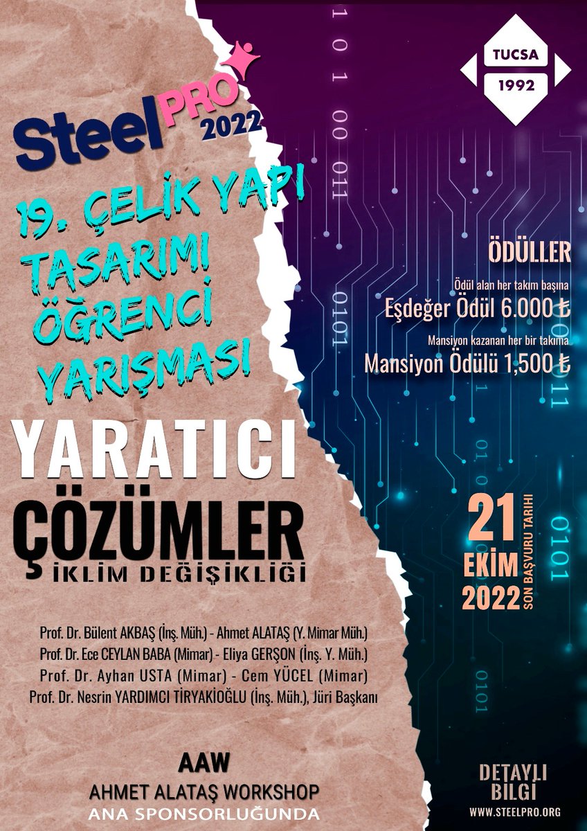 Türk Yapısal Çelik Derneğinin düzenlediği 19. Çelik Yapı Tasarımı Öğrenci Yarışması SteelPRO 2022’nin şartnamesi yayımlandı. 
Ayrıntılar için…
tucsa.org/tr/haber_detay…
#tucsa #tucsa30yaşında #steelpro2022 #yarışma #iklimkrizi #yapısalçelik #çelik #steel