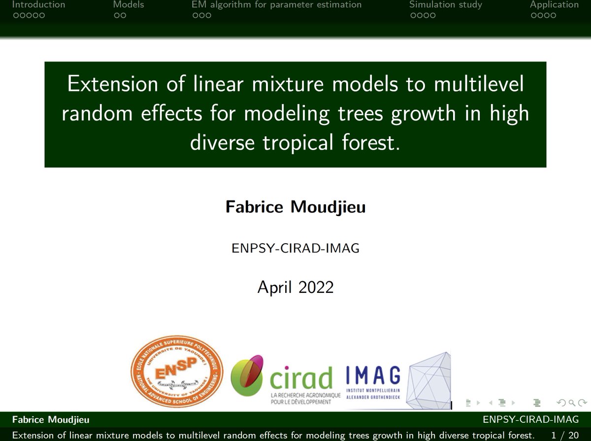 oaggimenez's tweet photo. Extension of linear mixture models to multilevel nested random effects for modeling trees growth in high diverse tropical forest. - Fabrice Moudjieu #gdrEcoStat https://t.co/sPZpbBu21A