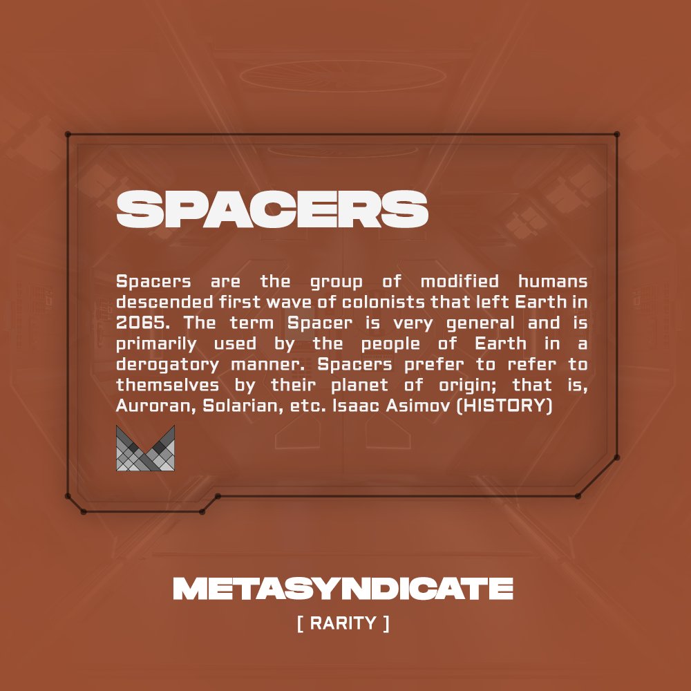 These days we'll venture through the mysterious galaxies of Isaac Asimov and find out more about SPACERS, SETTLERS and IMPERIALS!

🔜Private Sale 
Special Price: 0.1#Eth

Hurry and get your spot on our spaceship!🚀
Destination ➡️ The moon and beyond 🌔