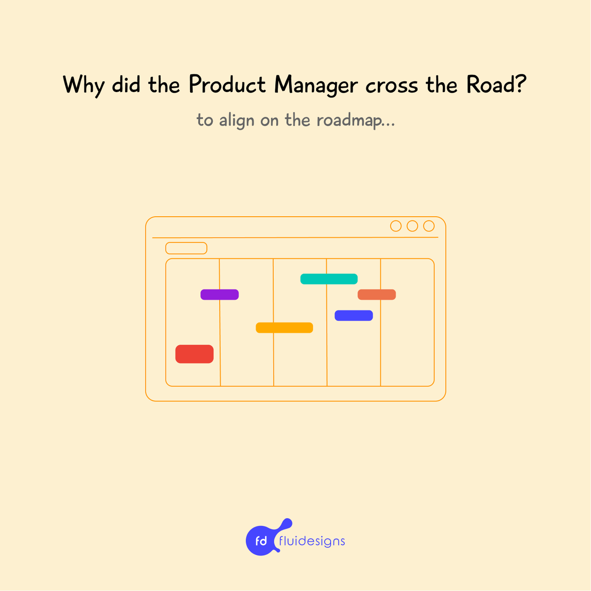 fluidesigns's tweet photo. Why did the Product Manager cross the Road?

#productmanager #pm #productmeme https://t.co/rZcQVD089O