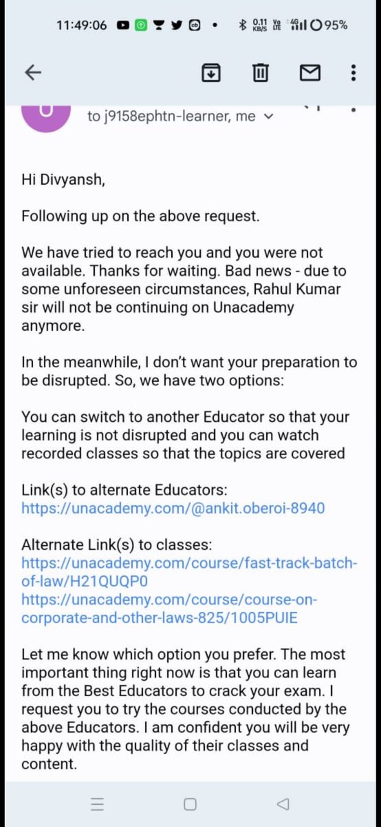kaur_b10's tweet photo. Im attaching some of the screenshots of the replies @unacademy has been giving.
Is this not red tapism? @dpradhanbjp @EduMinOfIndia 
Is this what an aspirant deserves? @RomanSaini @gauravmunjal 
Is this not exploitation of our rights?
@jagograhakjago 
Is it right? @TOIIndiaNews https://t.co/7IzN45rAiS