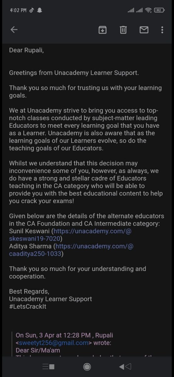 kaur_b10's tweet photo. Im attaching some of the screenshots of the replies @unacademy has been giving.
Is this not red tapism? @dpradhanbjp @EduMinOfIndia 
Is this what an aspirant deserves? @RomanSaini @gauravmunjal 
Is this not exploitation of our rights?
@jagograhakjago 
Is it right? @TOIIndiaNews https://t.co/7IzN45rAiS