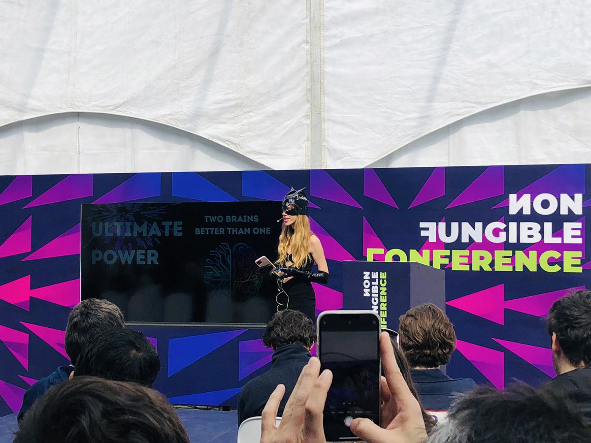 Auroraaash's tweet photo. My debut as a speaker at NFC Lisbon. (It was a cosplay event) talking about how NFTs have the power to help save the world 🌎 #web3 #nftartist #NFTCommunity https://t.co/v8K25AwfPo