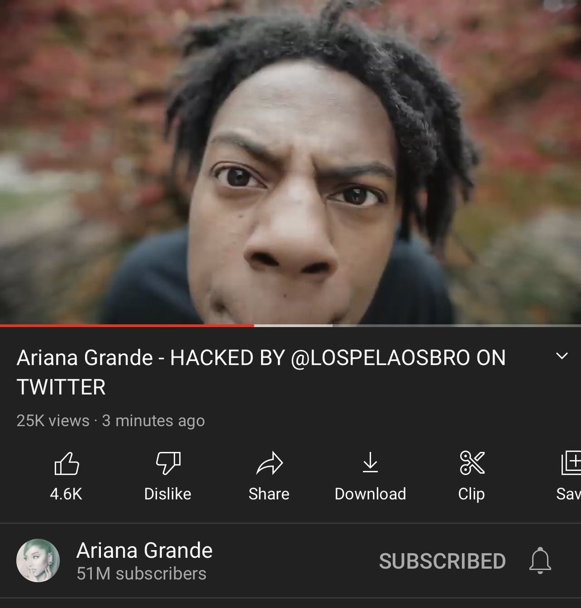 mayakayx's tweet photo. #ArianaGrande ‘s YouTube channel was hacked and I can’t stop laughing at the video they uploaded 

#ArianaGotHacked https://t.co/sOE4oaUDHb