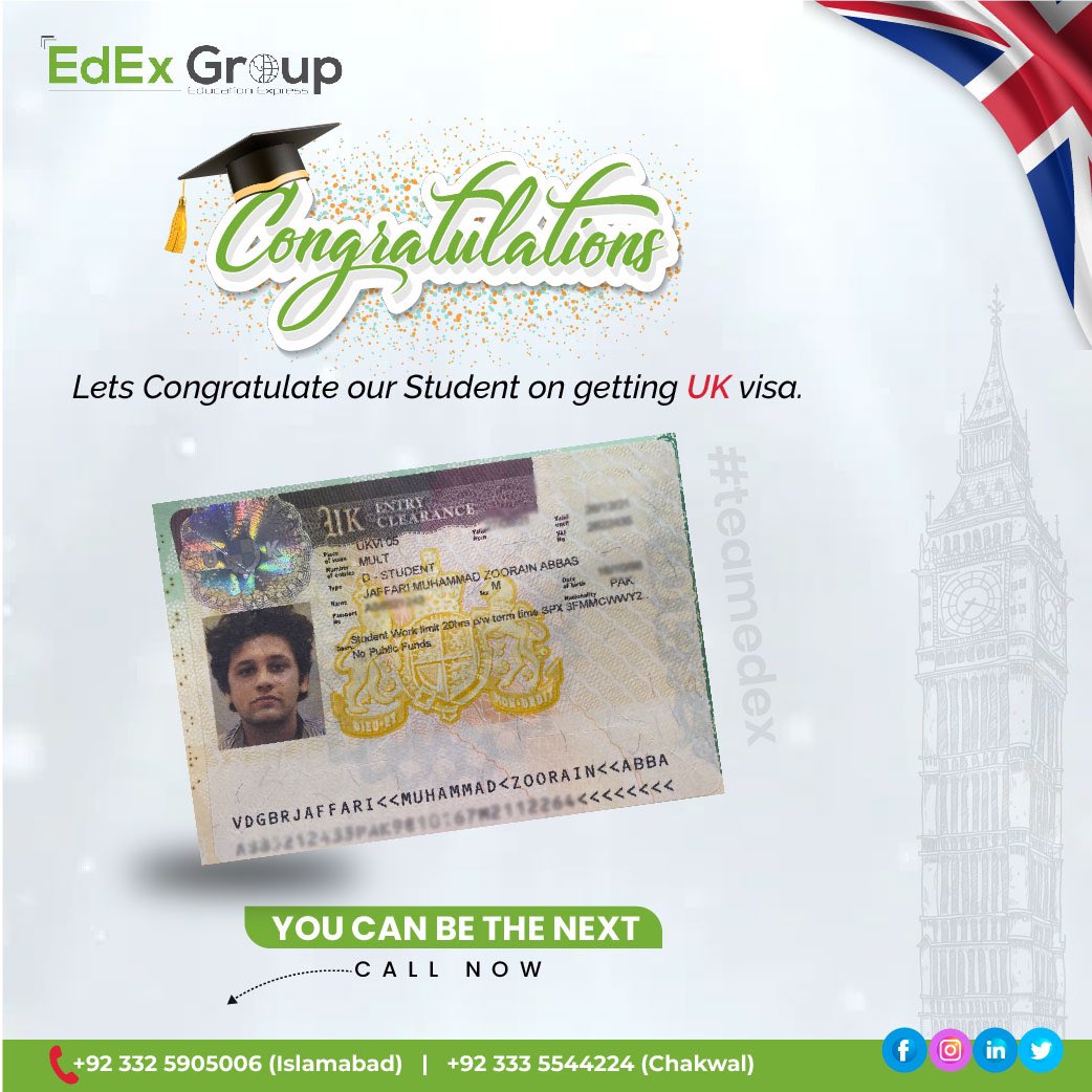 edex_group's tweet photo. 𝗦𝘂𝗰𝗰𝗲𝘀𝘀 𝘀𝘁𝗼𝗿𝘆 𝗼𝗳 𝗨𝗞! 🇬🇧

September 𝟮𝟬𝟮𝟮 𝗜𝗻𝘁𝗮𝗸𝗲
✔️ Low Tuition Fee
✔️ With / Without IELTS
✔️ Highest Visa Ratio
✔️ Fast Visa Processing 
✔️ Low Fee Deposit
Contact us for Expert Advice: 👇

☎️ (0332) 590 5006
💻 apply@edex.pk https://t.co/iEpYLVg37G