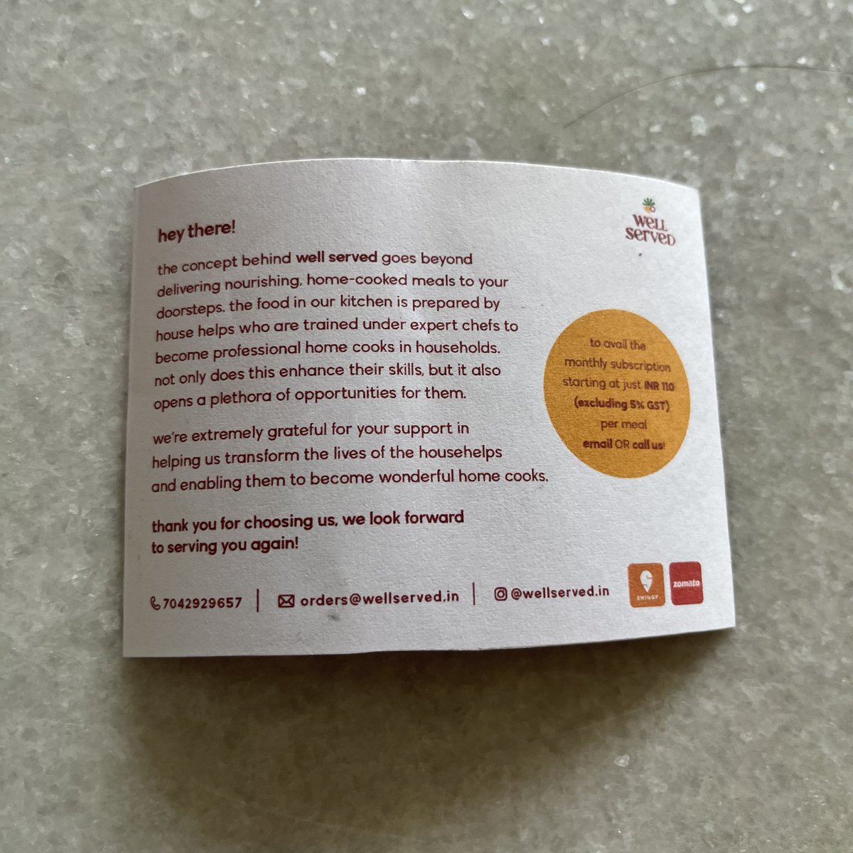 rajatagr's tweet photo. Folks in #Gurugram, if you’re looking to get food delivered, try this place called Well Served. Run by my brother-in-law, they train house helps to cook under expert chefs, which helps them get new, better paying employment opportunities. https://t.co/nmHo3IowiB