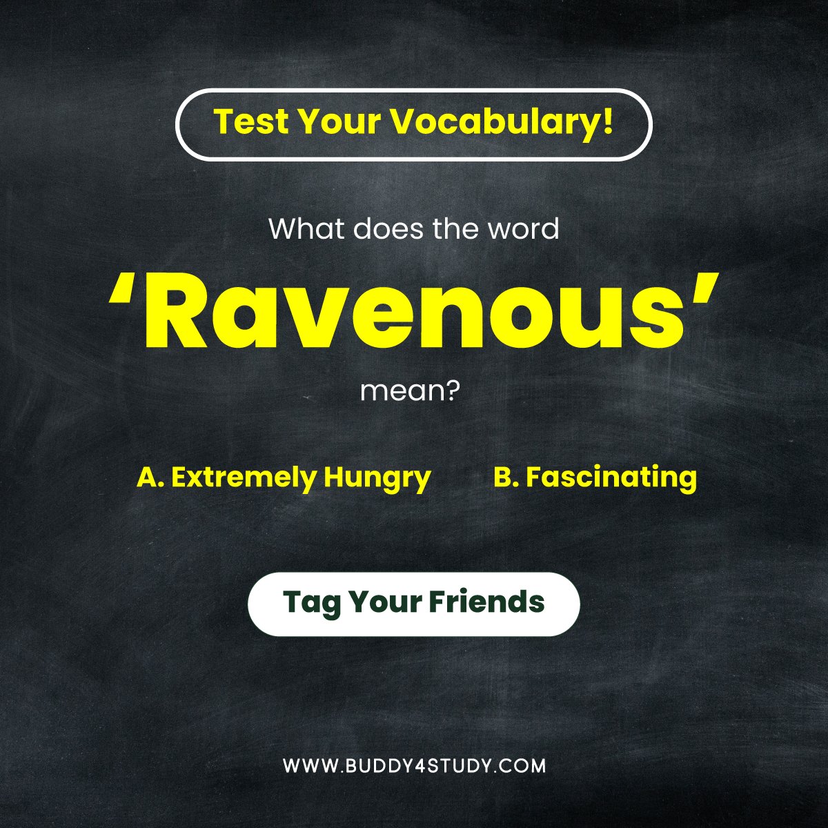 Buddy4Study's tweet image. Do you know the meaning of the word ‘Ravenous’? Drop your answer in the comments below!! Be a vocab nerd. 
#Vocabulary #WordOfTheDay #BrainTrain #Learn #Play