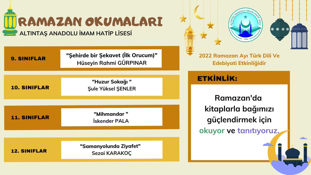 Ramazan Edebiyat Okumalarımız başladı.
#ramazanetkinlikleri
@kaltintas_mem @kutahyamem @gknari @mervegulllllll @yusuf83ovali