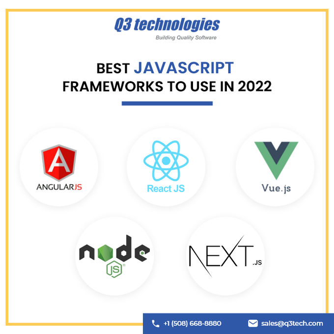 Andreaq3Smith's tweet photo. #JavaScript frameworks are a type of tool that makes working with JavaScript easier and smoother. Let's have a look at the best JS Frameworks in 2022. Which one is your favorite? Please write us on comment section. #q3technologies #Q3tech #reactnative #angularjs #nextjs #nodejs https://t.co/SYU7BFckdh