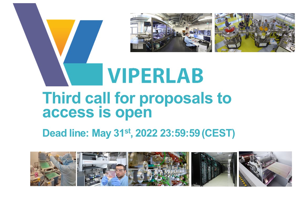 Apply to access ❗️❕❗️ ❕❗️ ❕
The H2020 Viperlab INFRAiA project opens the third call for free access top-ranked, complimentary EU perovskite PV infrastructures, both physical and virtual, viperlab-kep.eu
👉🏻 Submission deadline - 31st May, 2022 (closing at 23.59.59 CEST)