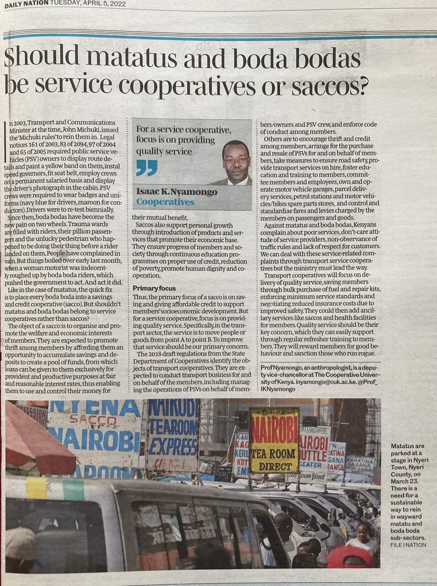 The primary focus of a sacco is to save &amp; give affordable credit  support members’ socioeconomic development. Service cooperatives focus on providing quality service. To improve that service should be a primary concern.
 tinyurl.com/5n99kh9t. ⁦<a href="/CICOPA/">CICOPA</a> ⁦<a href="/UN_RSF/">UNRSF – UN Road Safety Fund</a>⁩