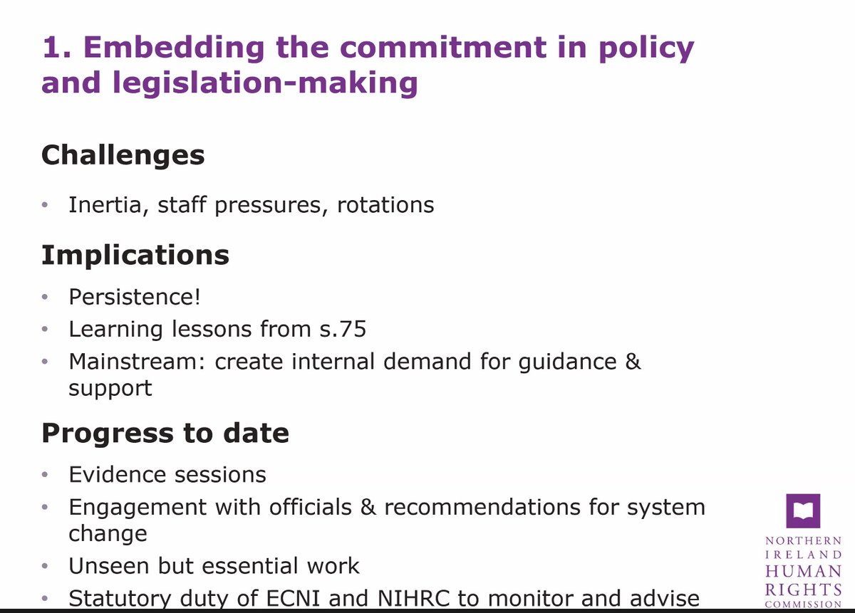 At the <a href="/BillofRightsNI/">Human Rights Consortium NI</a> symposium on rights after Brexit this morning <a href="/ehaughey/">Eilis Haughey</a> of <a href="/NIHRC/">Northern Ireland Human Rights Commission</a> has emphasised that Art 2 Protocol must be embedded in all public body work regarding NI, and particularly within legislative work in Westminster &amp; NI. This is key to making Art 2 meaningful: