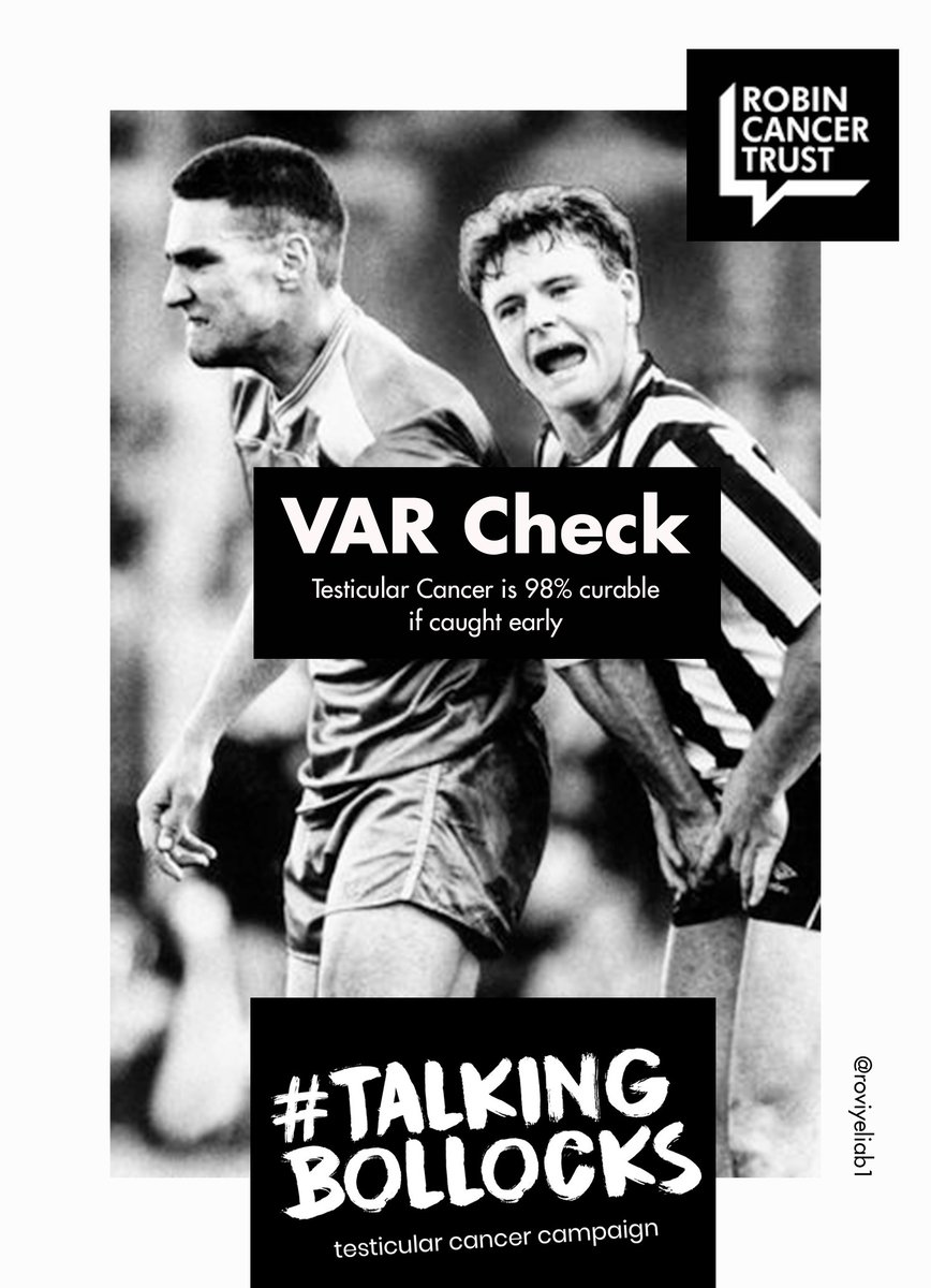 roviyeliab1's tweet photo. VAR Check!
Create posters to promote #TesticularCancerAwarenessMonth with @RCTCharity
#TalkingBollocks @OneMinuteBriefs #VAR #varfootball #Advertising @Paul_Gascoigne8 @VinnieJones65 https://t.co/7fs5jtekAX