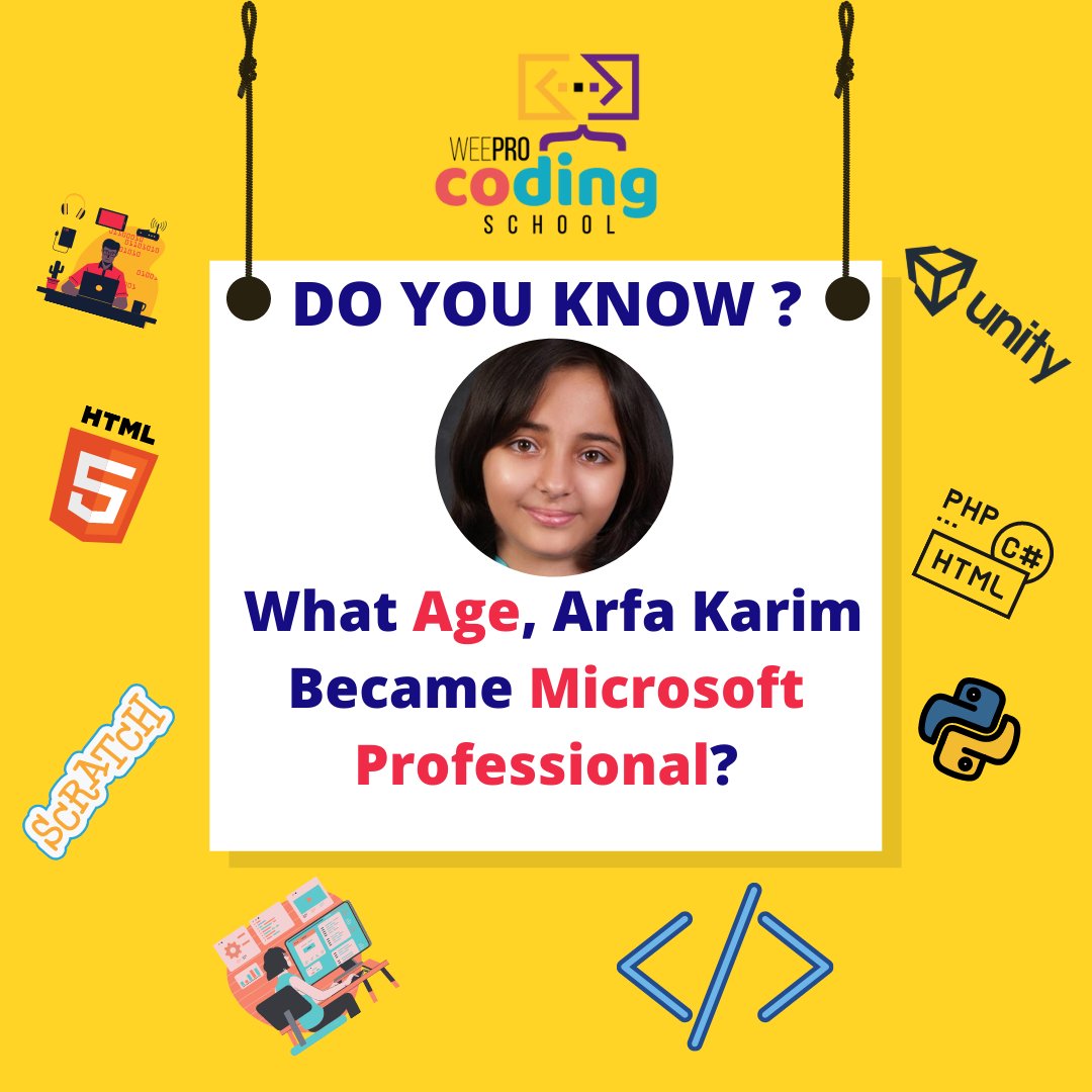 coding_weepro's tweet image. She earned the title at the age of 9. So same way, WEEPRO is here to support the curious girls for more such skills. To encourage more girls, we have 10% discount for female in STEM
For free Demo session Register now: forms.gle/ikmgVxDzryqtEM…

#coding #funlearning