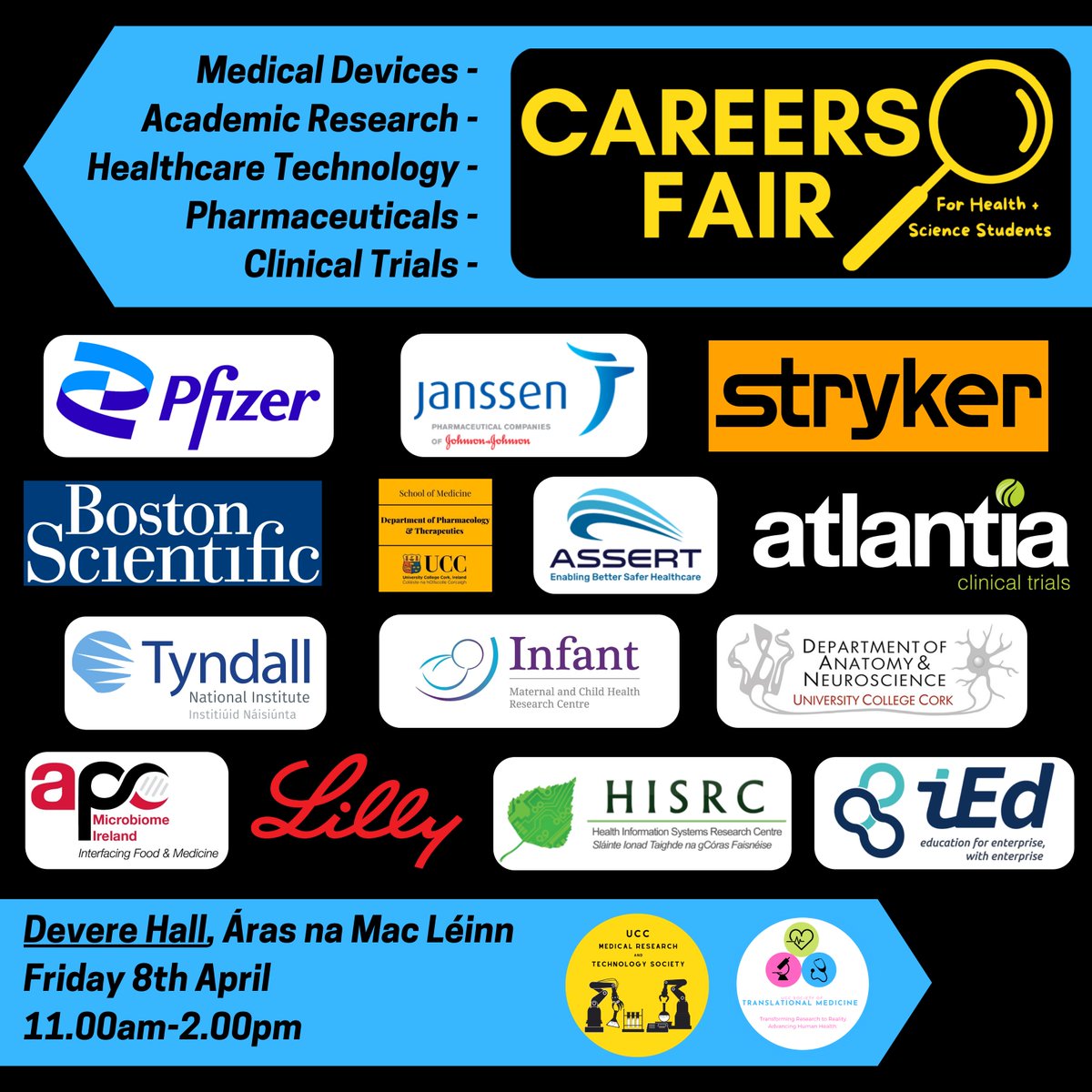 UCC Career Services (@careersucc) on Twitter photo Career Fair
For students interested in life sciences, medical research, medical devices and pharmaceuticals.
Devere Hall
Fri 8th Apr
11am - 2pm Career Fair
For students interested in life sciences, medical research, medical devices and pharmaceuticals.
Devere Hall
Fri 8th Apr
11am - 2pm