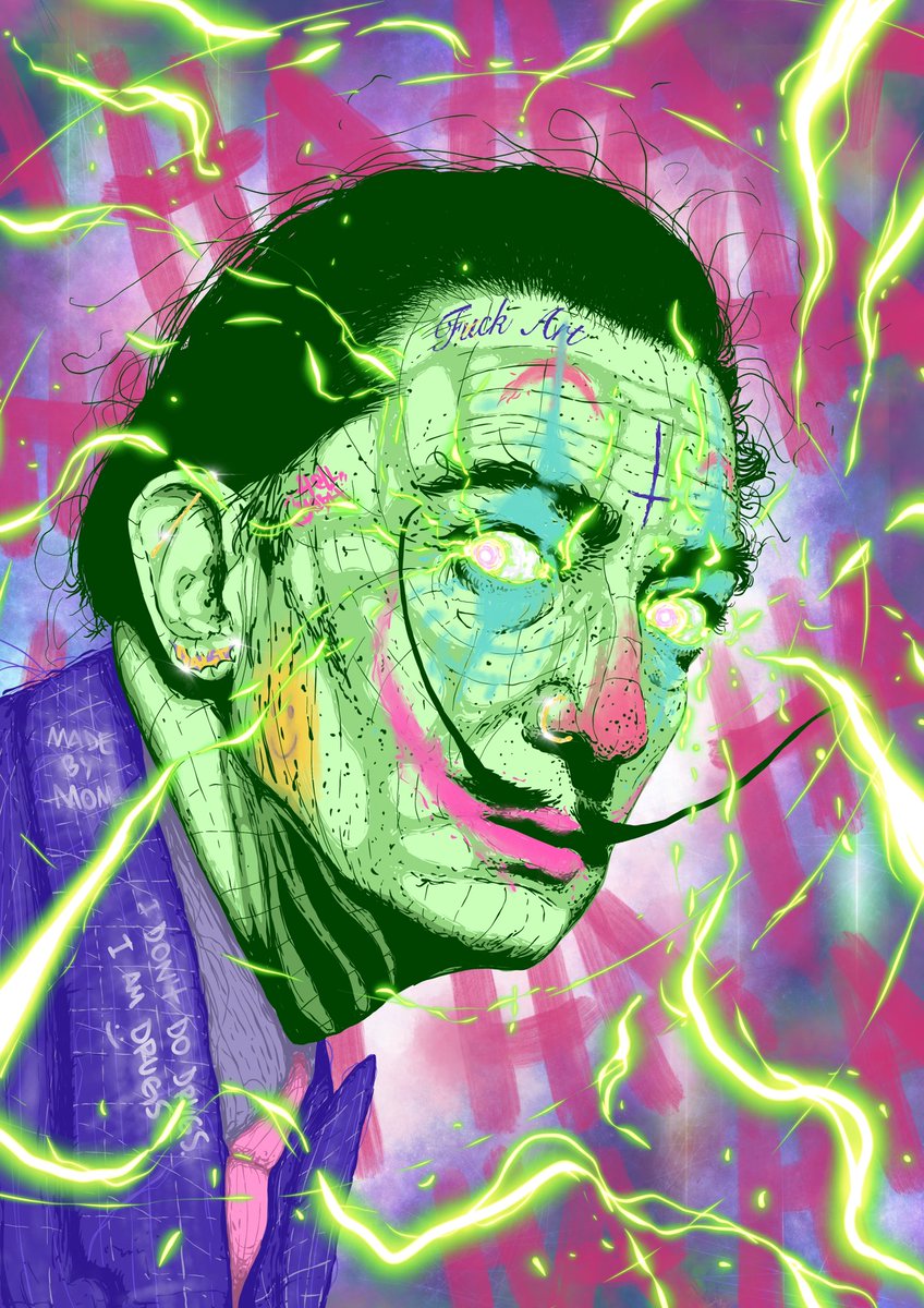DieTorrealba's tweet photo. Dalí Joker - Illustration made a time ago.  #digitalart #nft #dali #joker #art #artwork https://t.co/y3NIrJxgGj