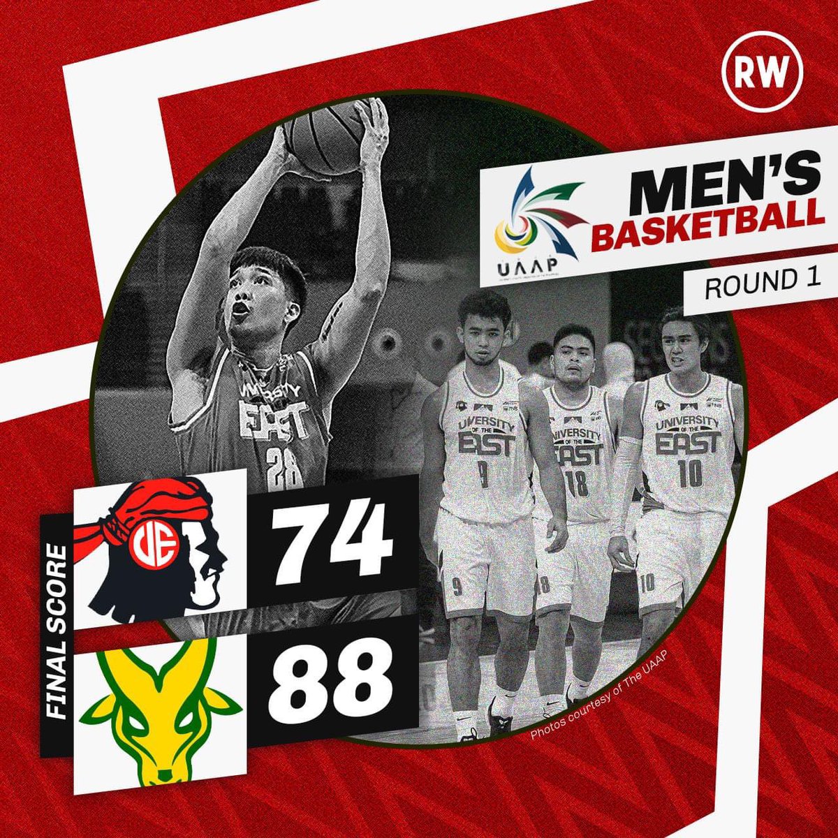 RWconnects's tweet photo. FINAL: The University of the East (UE) Red Warriors remain winless after suffering a 74-88 defeat against the Far Eastern University (FEU) Tamaraws in their first-round encounter in the UAAP Season 84 Men's Basketball Tournament.

#BeyondConnections #BackOnTrack
#FullyAlive https://t.co/OU8Z352gwr