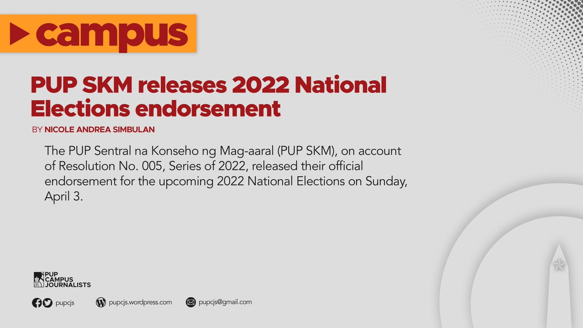 pupcjs's tweet photo. CAMPUS | In a Facebook post posted on the same day, the PUP SKM said that they took into consideration the recently conducted #PulsoPUP mock elections in selecting the candidates to endorse.
READ MORE: https://t.co/a5N79khYGC https://t.co/e36QypAf3w