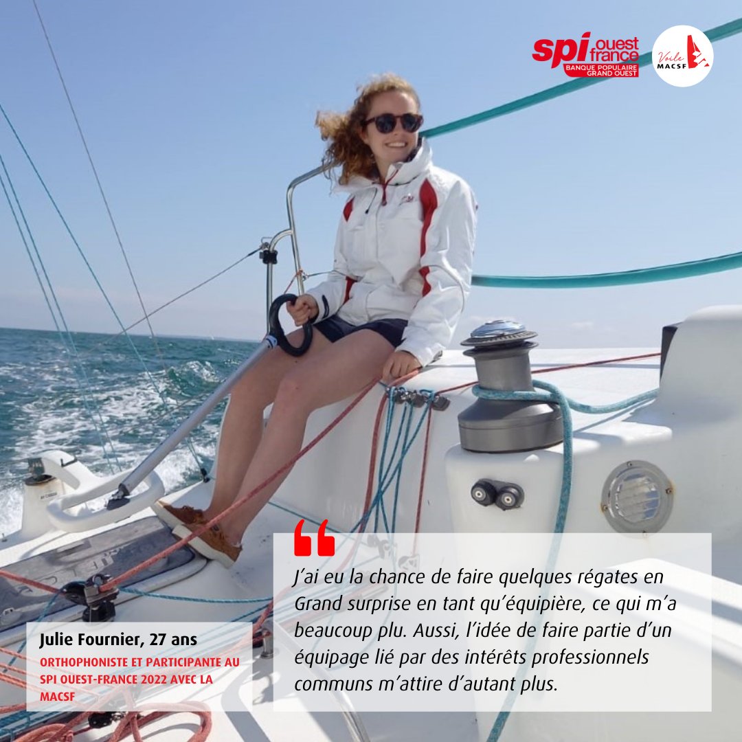 VoileMACSF's tweet photo. [SPI OUEST FRANCE] Le @spiOF se rapproche ! Découvrez Julie, orthophoniste, qui fait partie des 14 professionnelles de santé qui porteront les couleurs de Voile MACSF x Horizon Mixité à la Trinité-sur-Mer du 14 au 18 avril. #teammacsf https://t.co/KzxhvSaaZc