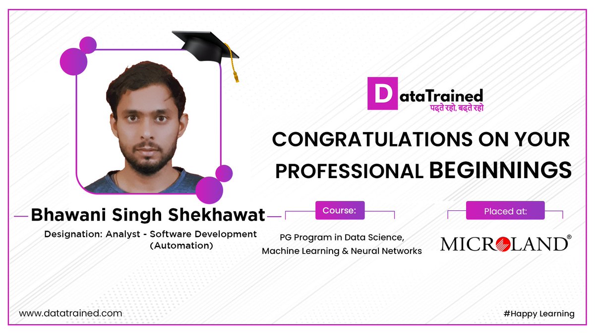 data_trained's tweet image. 🤝𝐂𝐨𝐧𝐠𝐫𝐚𝐭𝐬 𝐁𝐡𝐚𝐰𝐚𝐧𝐢 𝐒𝐢𝐧𝐠𝐡 𝐒𝐡𝐞𝐤𝐡𝐚𝐰𝐚𝐭 𝐨𝐧 𝐲𝐨𝐮𝐫 𝐧𝐞𝐰 𝐣𝐨𝐛 !!
😊You earned it and it's great to see that your effort finally paid off !!
𝐄𝐧𝐫𝐨𝐥𝐥 𝐢𝐧 𝐃𝐚𝐭𝐚 𝐒𝐜𝐢𝐞𝐧𝐜𝐞 𝐂𝐨𝐮𝐫𝐬𝐞
:bit.ly/3mzPrpd
#DataTrainedplacement