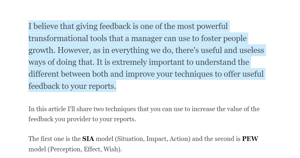jcfausto's tweet photo. Engineering managers can create great value to their reports through effective feedbacks. However, delivering feedback in a way that it generates action it's not easy. One have to practice and use appropriate techniques.

Here I share two techniques I use: https://t.co/e6kzISBIxT https://t.co/mekSa2gdd1