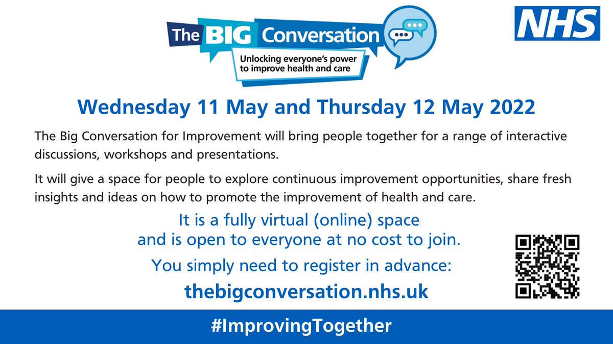 Aqua_NHS's tweet photo. Join us on the 11 &amp; 12 May for The Big Conversation!

Bringing people together for a range of interactive discussions, workshops and presentations and giving a space for people to talk, this 2 day event is not to be missed.

Find out more &amp; register here: https://t.co/Q4vqWzJnyR https://t.co/BM0AOw9Cow