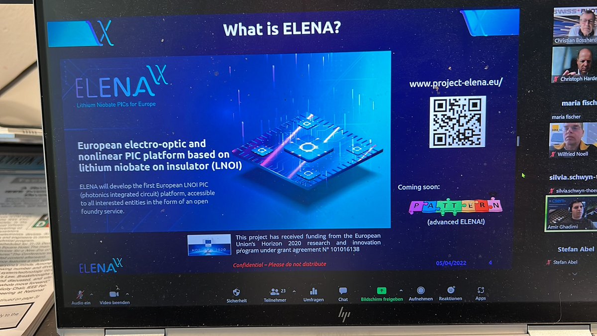 Swissphotonics weekly Tuesday lunch is today on ELENA LNOI PICs
