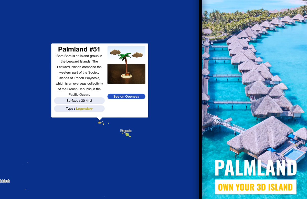 PalmLand4's tweet photo. 🏝️Having an island has never been easier! You too can be part of the privileged to own your own island🏝️ 

Floor price ➡️ 0.005 ETH

Bora Bora islands: https://t.co/S3xuoKUbqX
Map: https://t.co/3EFp007r1I

#Metaverse #OpenSeaNFT #NFTProject #borabora https://t.co/Vb2ncvCrKS