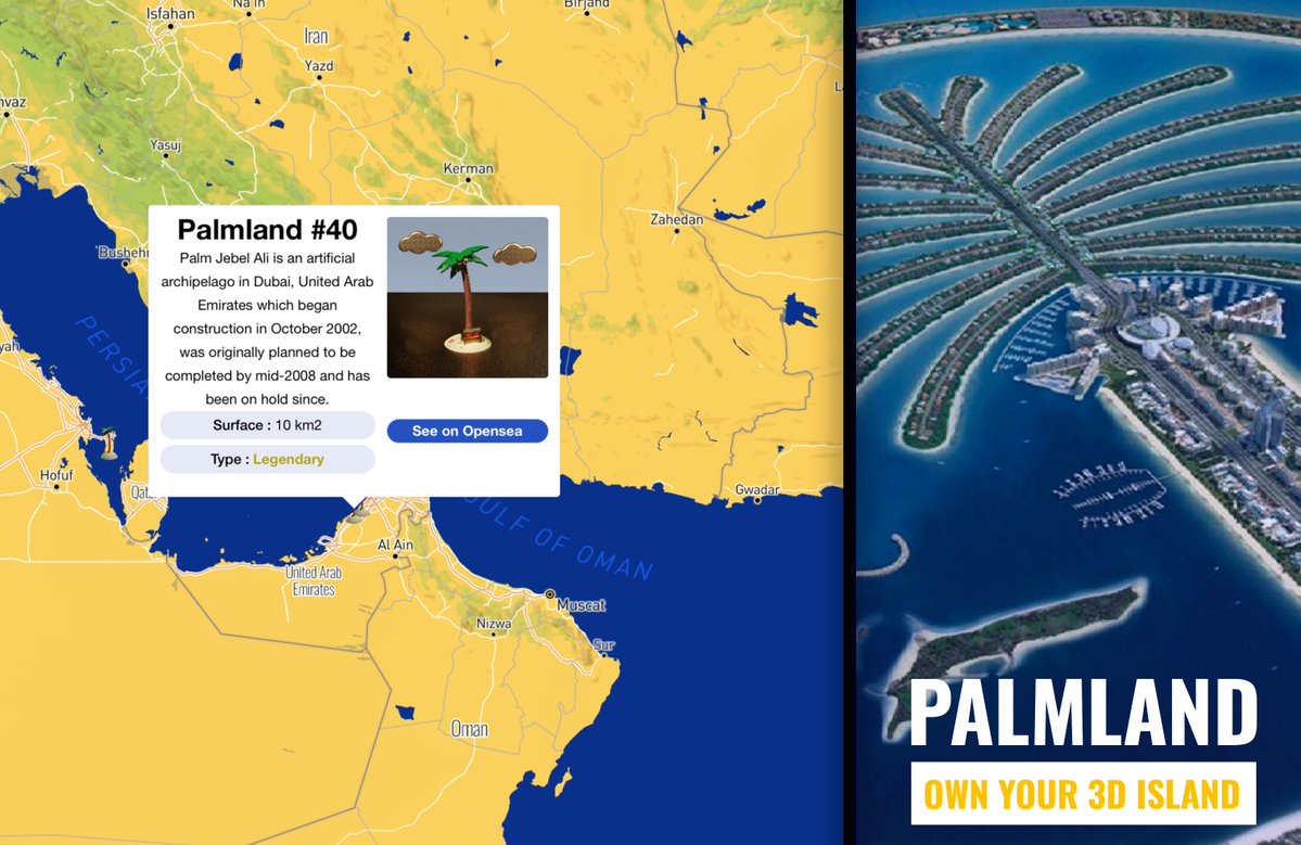 PalmLand4's tweet photo. 🏝️Having an island has never been easier! You too can be part of the privileged to own your own island🏝️ 

Floor price ➡️ 0.005 ETH

Palm Jebel Ali: https://t.co/UgWhRLVDBd
Map: https://t.co/3EFp00p1Tg

#Metaverse #OpenSeaNFT #Island #NFTProject #NFTdrop #UnitedArabEmirates https://t.co/jDDPx3GYtt