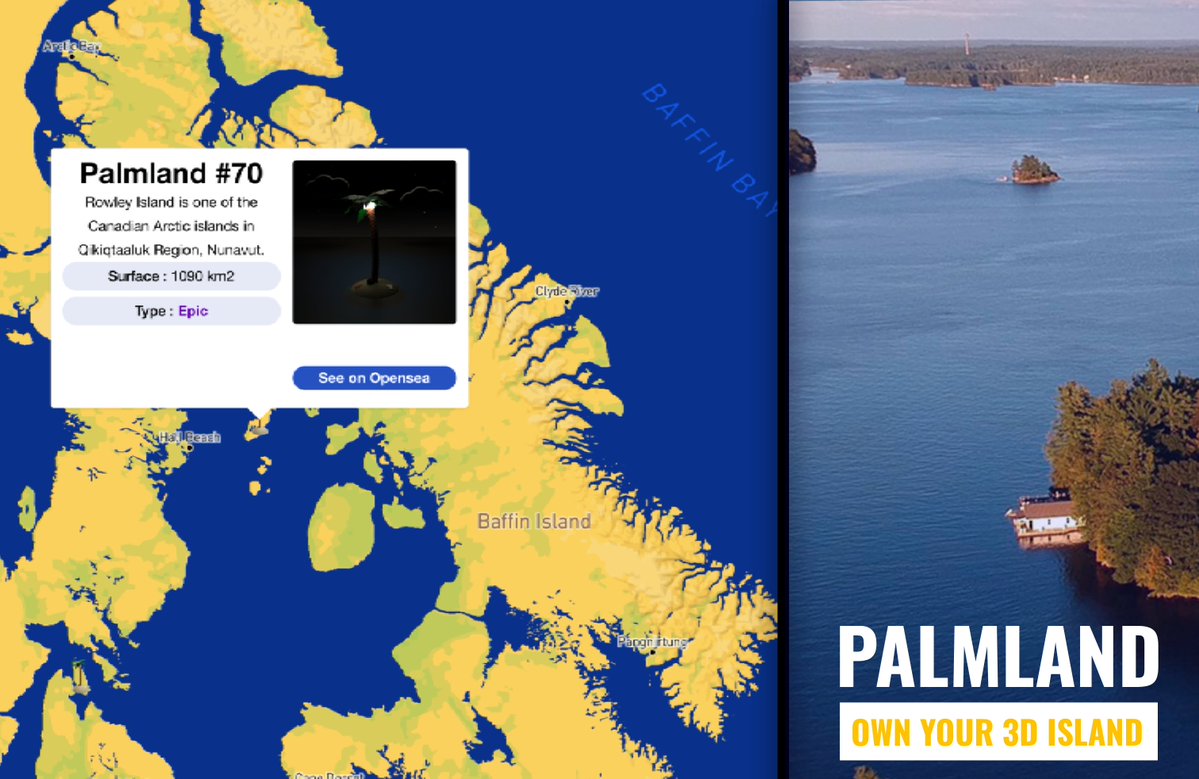 PalmLand4's tweet photo. 🏝️Get your Island on #opensea 🏝️ 

Rowley island: https://t.co/e2qx3k1cEr
Map: https://t.co/3EFp007r1I

#Metaverse #Polygon #NFTProject #NFTdrop #Canada https://t.co/Iww1QVCSrc